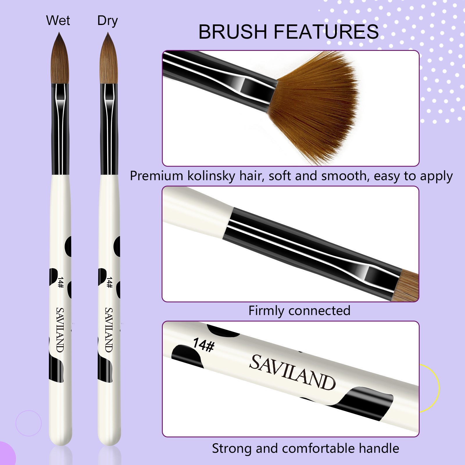 Free 3pcs Acrylic Nail Brush Set Size 8/10/14