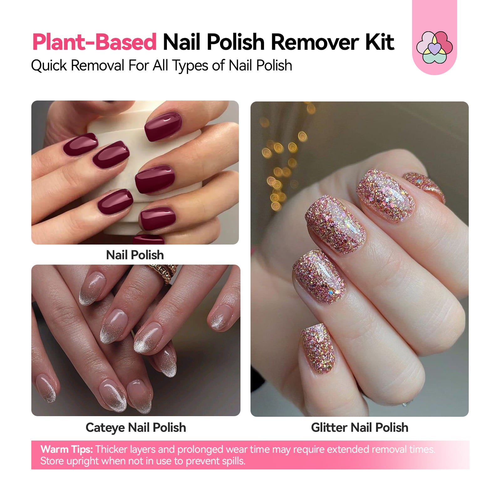 Gentle Plant-Based Nail Polish Remover Kit No Acetone Needed