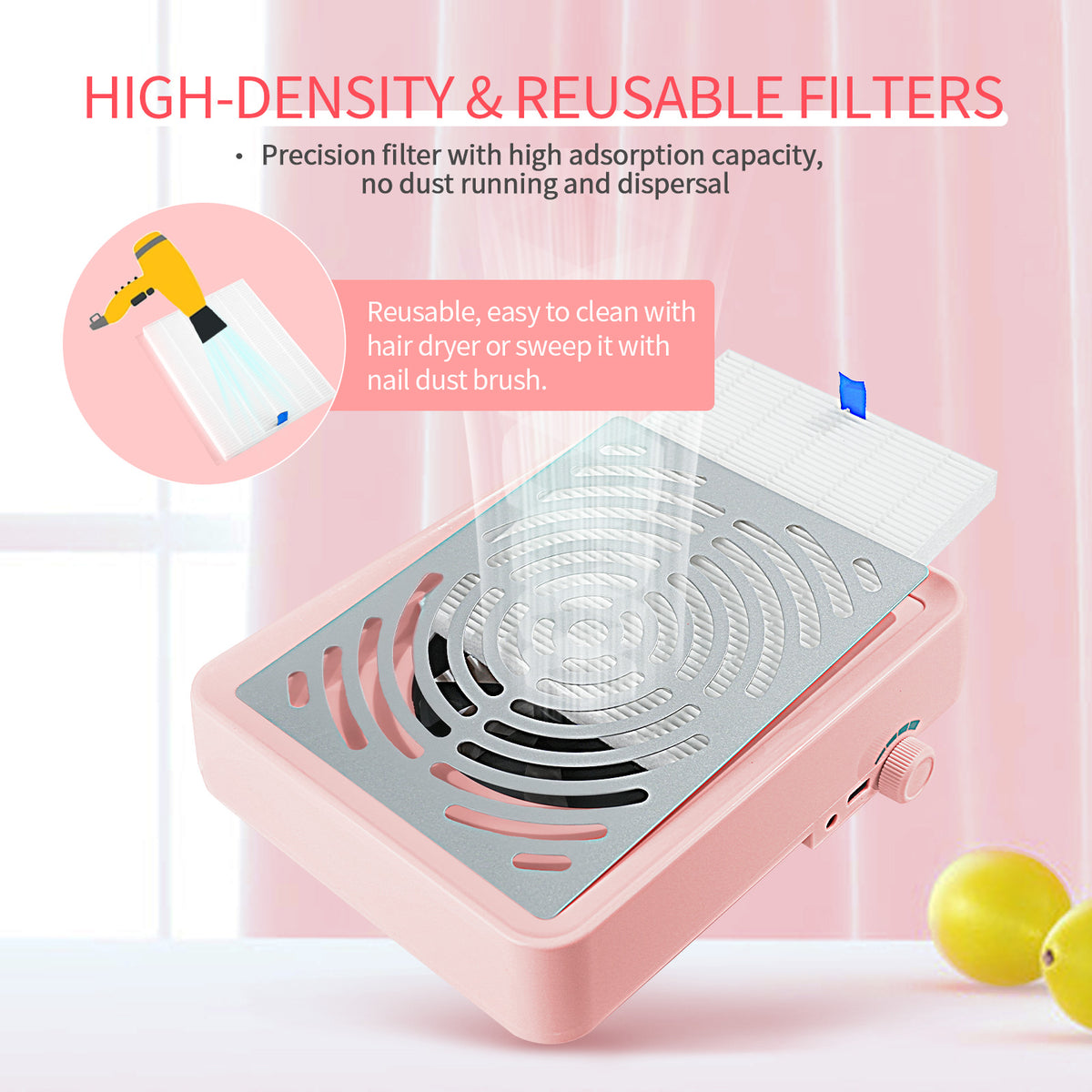 40W Nail Dust Collector with Lamp - Pink