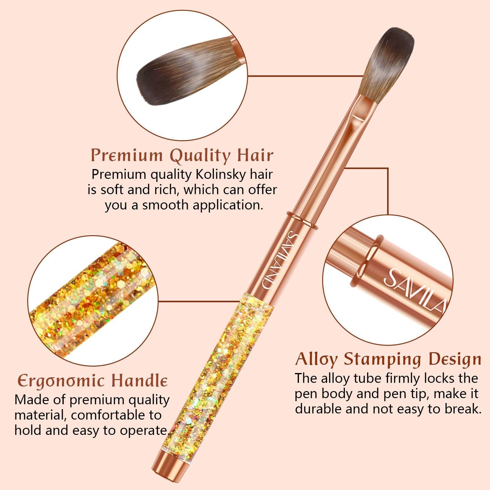 Size 10 Gold Kolinsky Acrylic Nail Brush