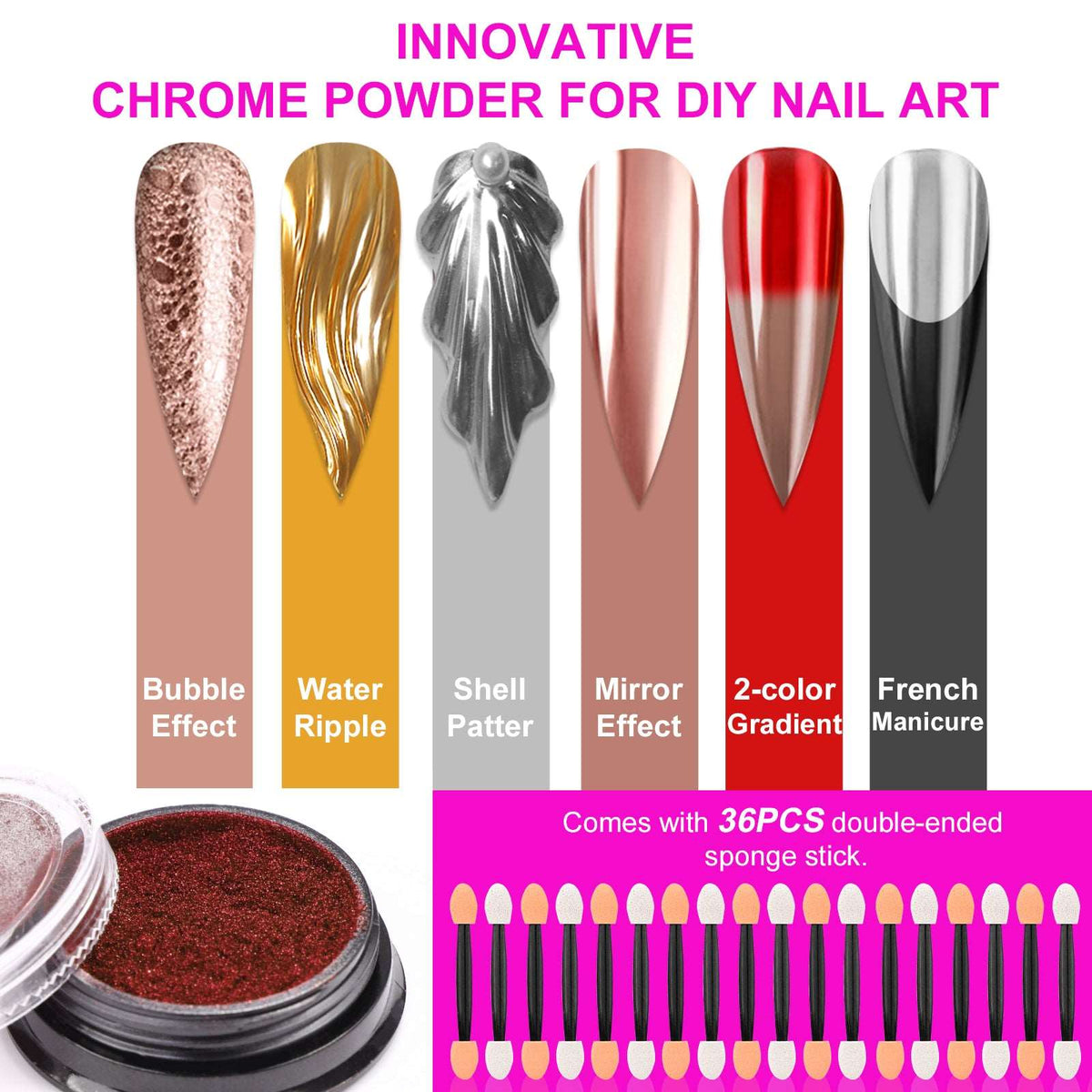 36Pcs Mirror Chrome Nail Powder Set