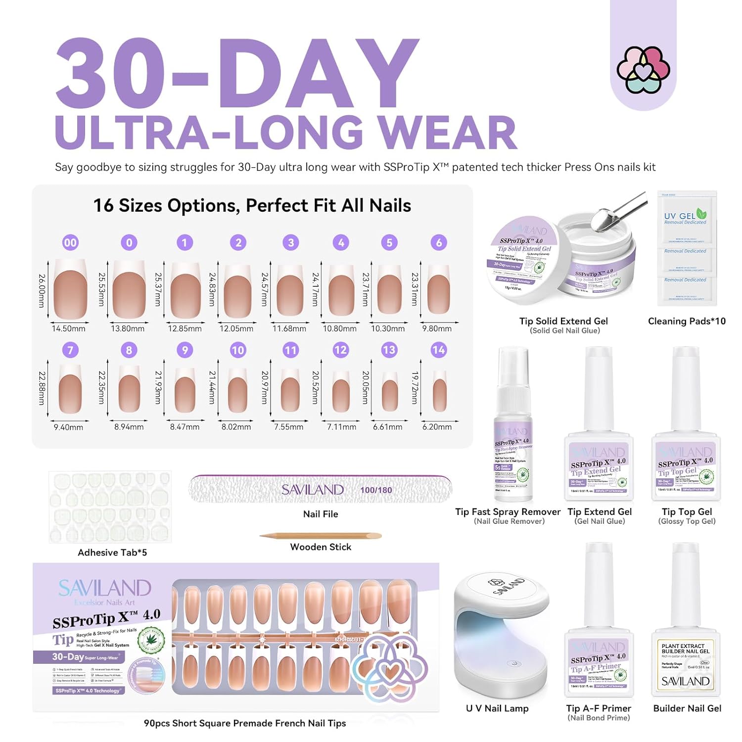 Long Square French Tip Press-On Nail Kit