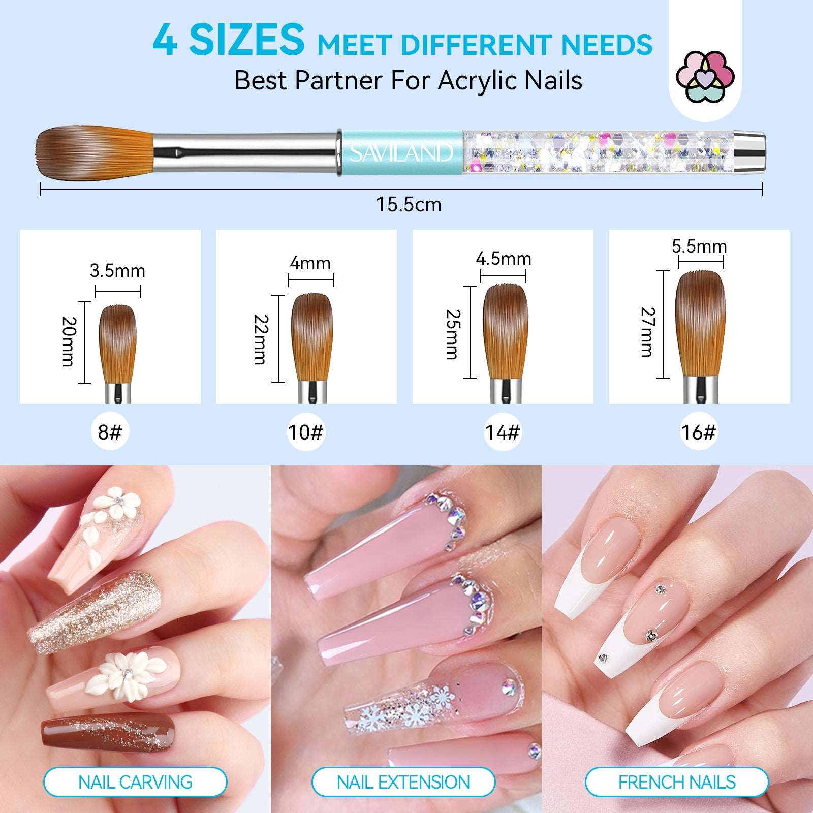 Acrylic Nail Brush Set-4PCS Serenity Blue Liquid Sand Crystal Handle 3A+ Superior Level Nail Brushes