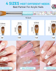 Acrylic Nail Brush Set-4PCS Serenity Blue Liquid Sand Crystal Handle 3A+ Superior Level Nail Brushes