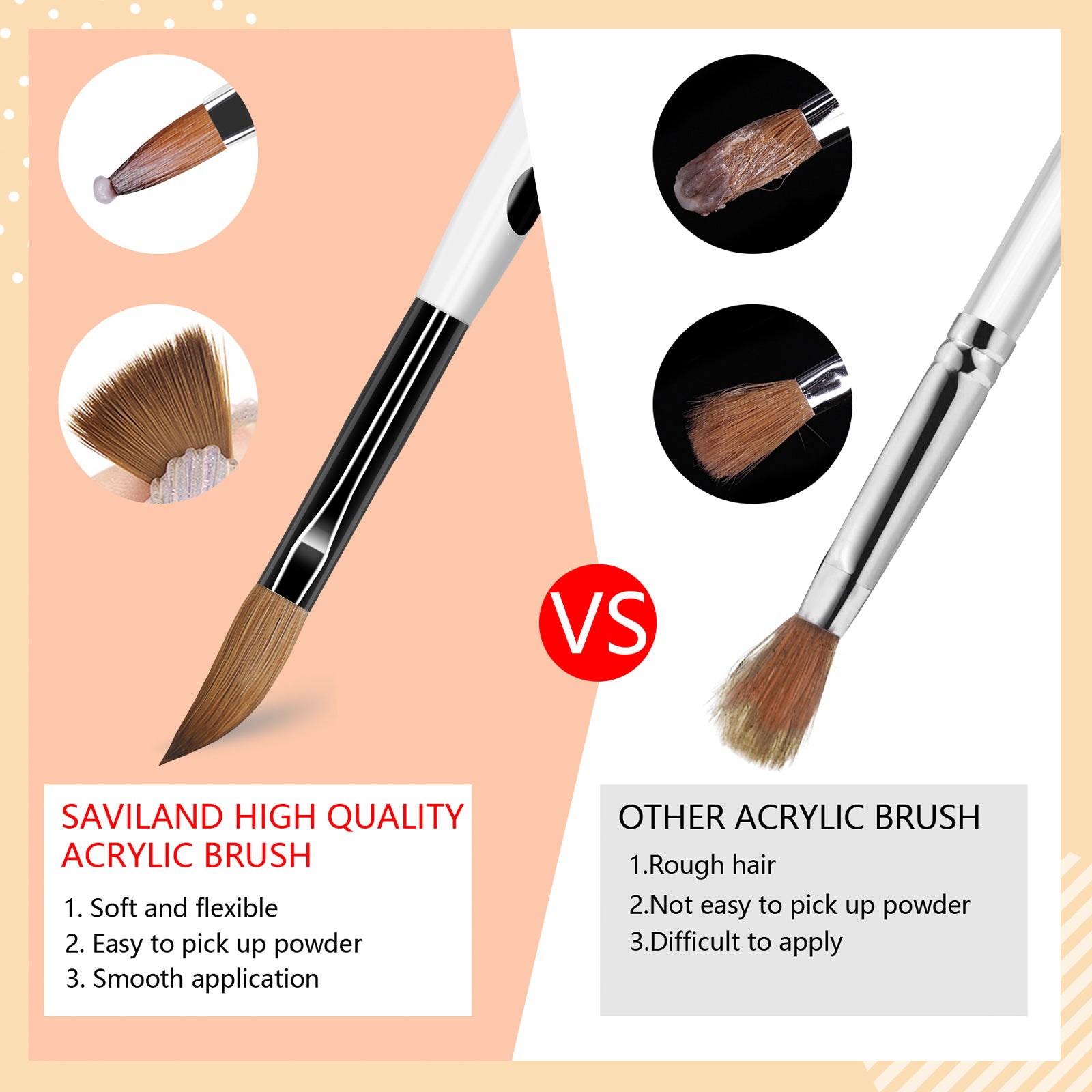 Free 3pcs Acrylic Nail Brush Set Size 8/10/14