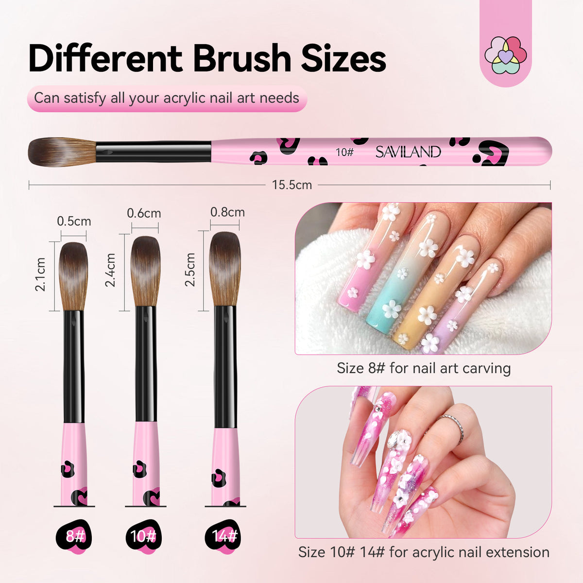 Acrylic Nail Brush Set with Sizes 8, 10 &amp; 14 (Ships to US Only)