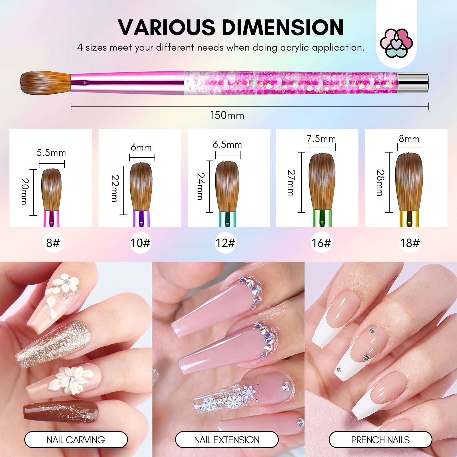 Kolinsky Acrylic Nail Brush Set Sizes 8 10 14 | SAVILAND