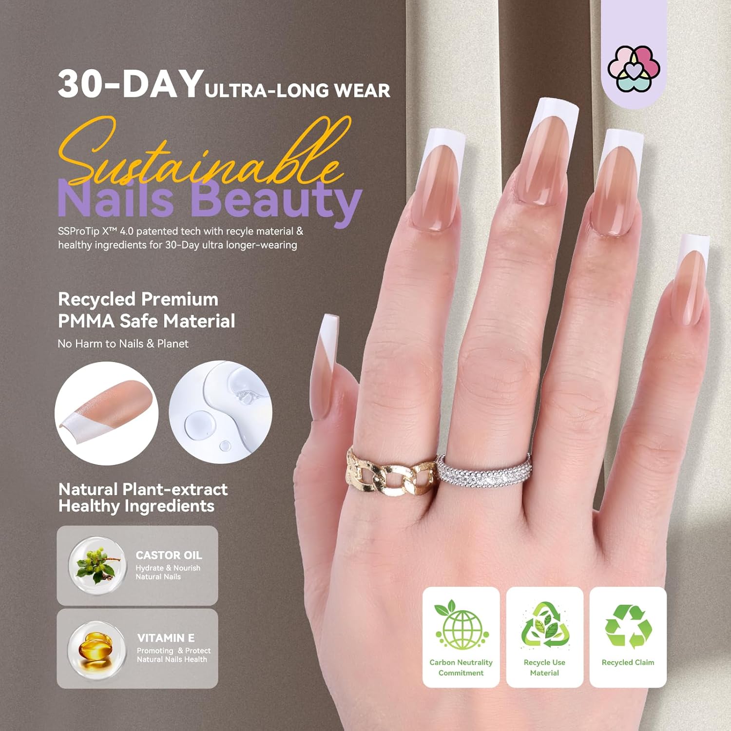 Long Square French Tip Press-On Nail Kit