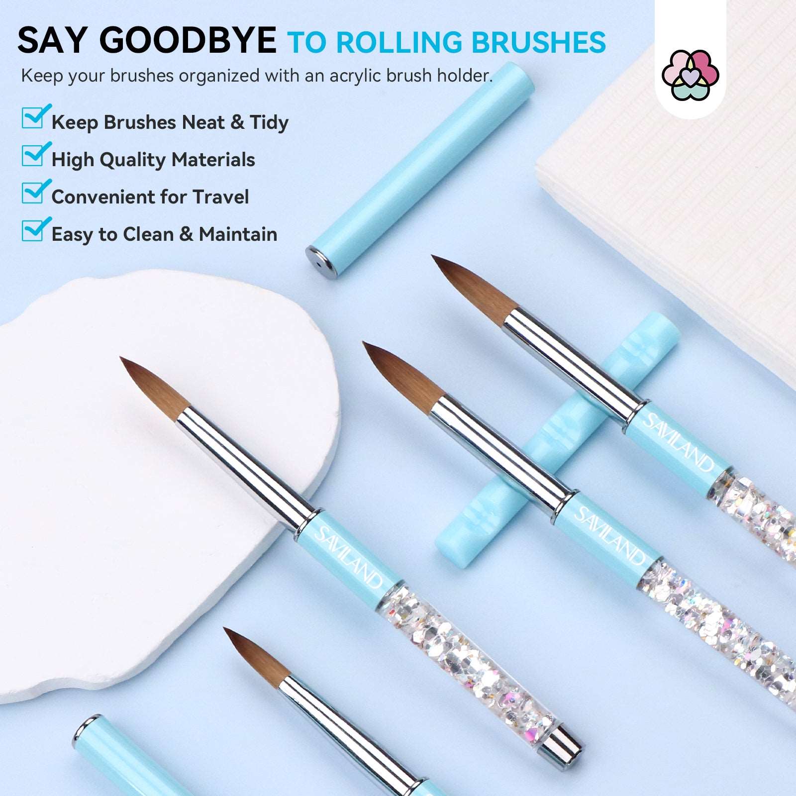 Acrylic Nail Brush Set-4PCS Serenity Blue Liquid Sand Crystal Handle 3A+ Superior Level Nail Brushes