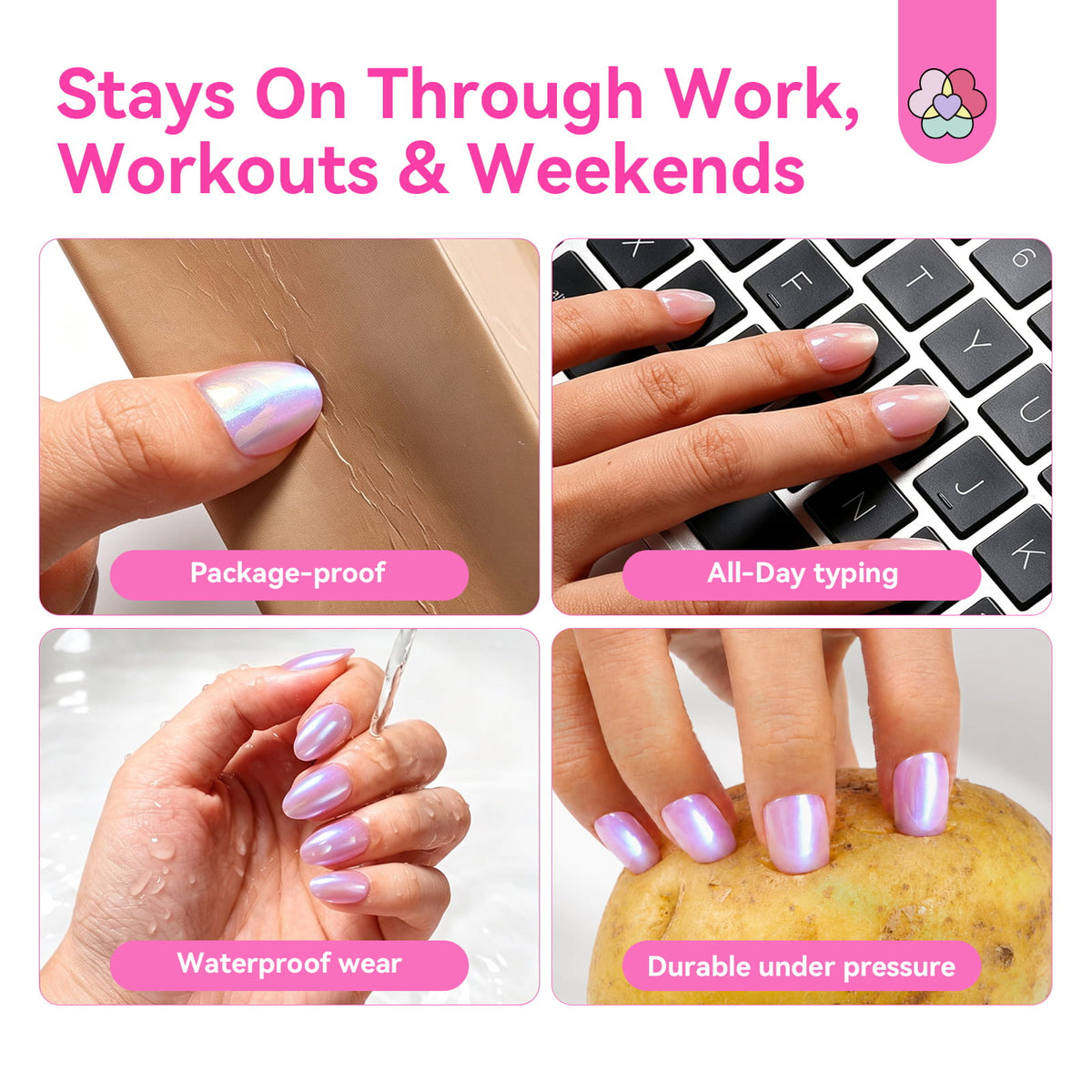 32-Piece Pink Cat Eye Extra Short Almond Press-On Nails  (Ships to US Only)