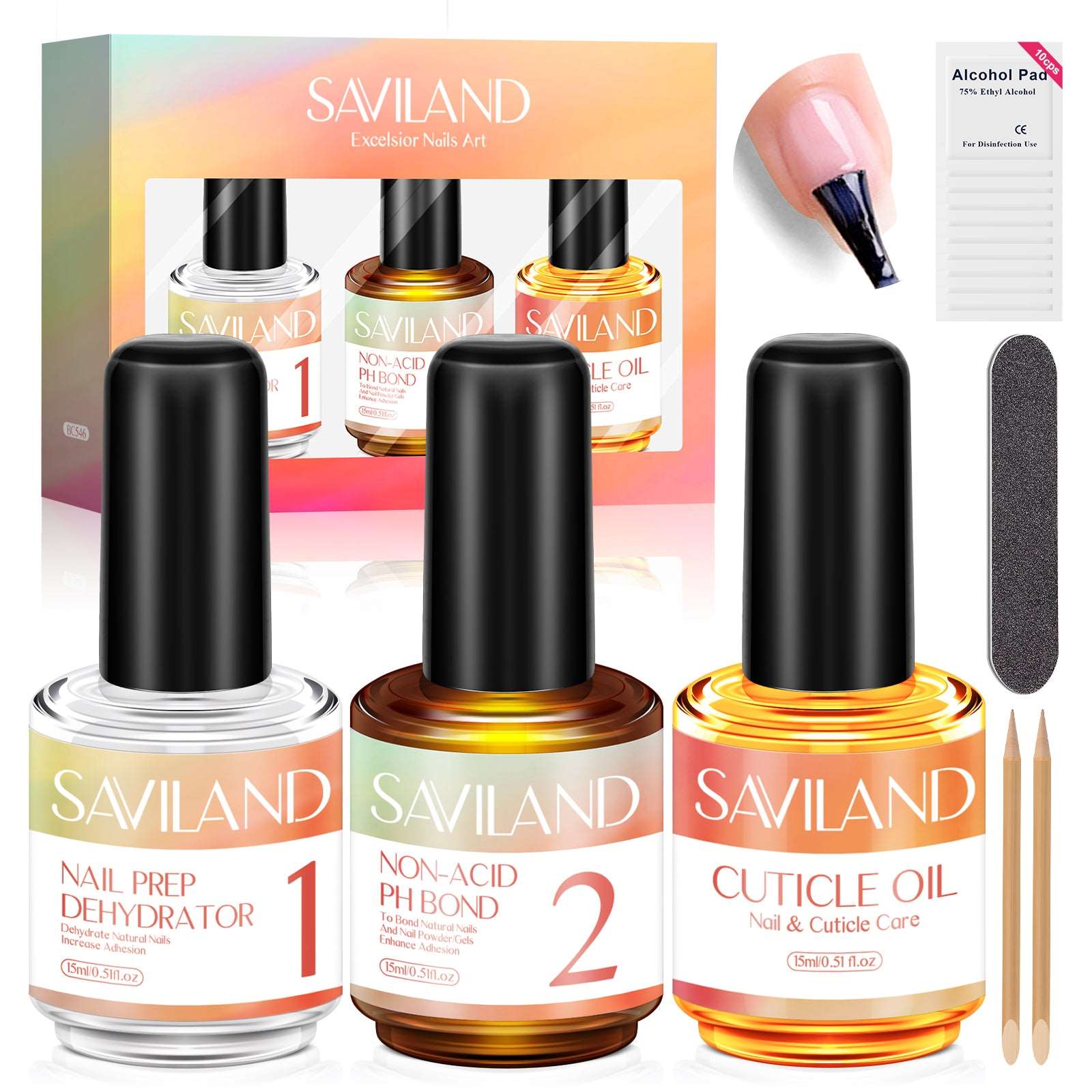 3PCS Nail Prep Dehydrator and Non-acid Bonding with Cuticle Oil Nail Prep Kit Moisturize Nails for Long-Lasting U V Gel Nails & Dip/Acrylic Nails