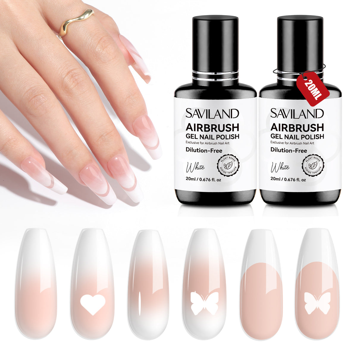 2-Pack White Airbrush Gel Nail Polish 20ml (Ships to US Only)