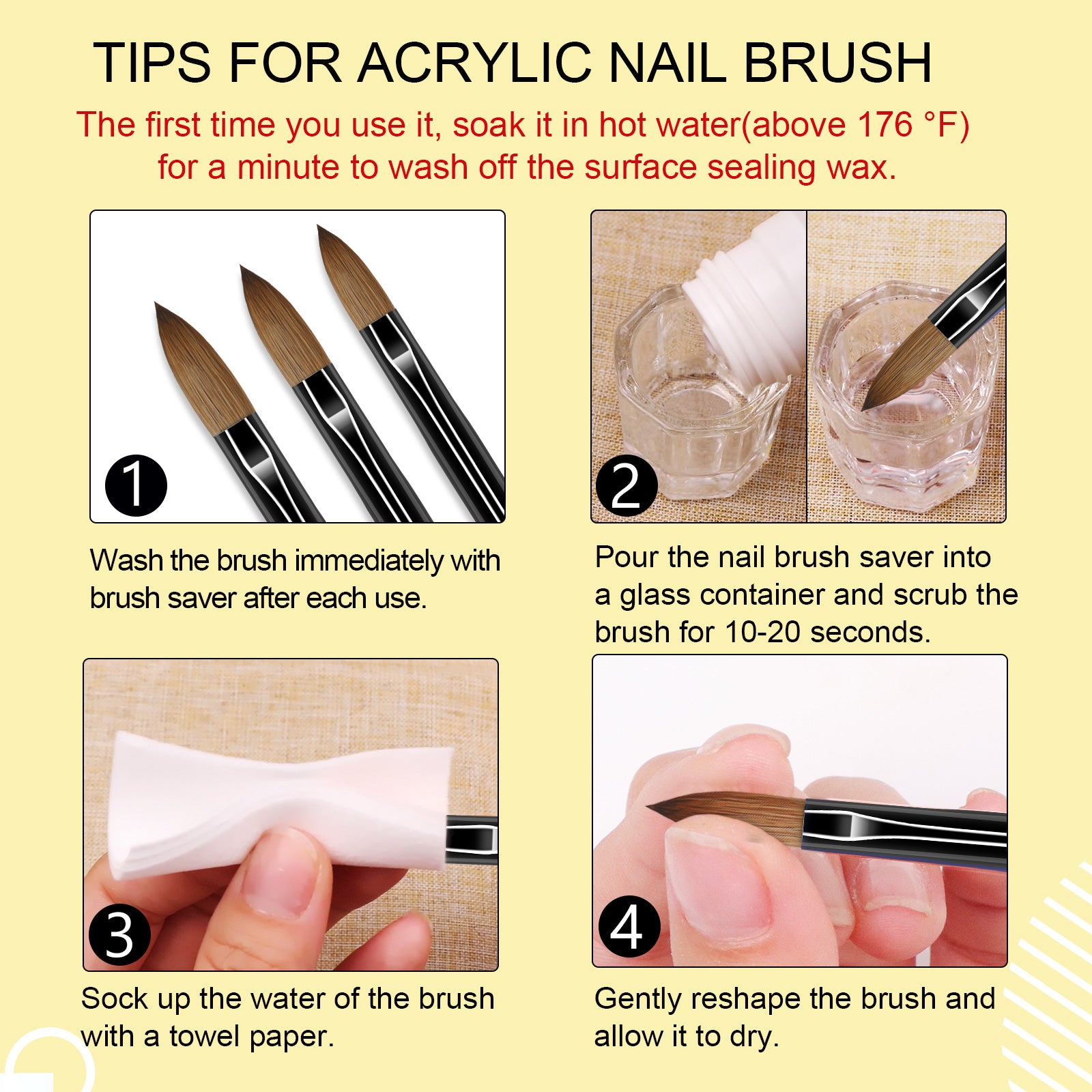Free 3pcs Acrylic Nail Brush Set Size 8/10/14