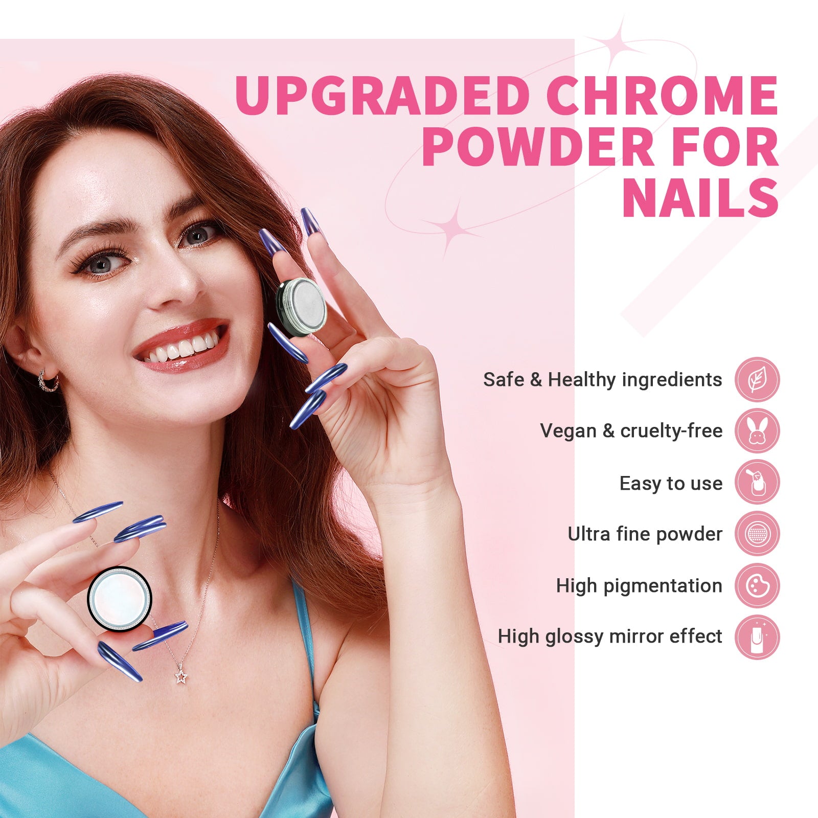 48-Color Chrome Nail Powder Set – Mirror, Aurora &amp; Holographic Effects