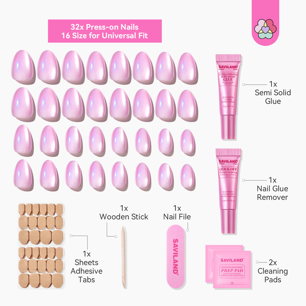 32-Piece Pink Cat Eye Extra Short Almond Press-On Nails  (Ships to US Only)