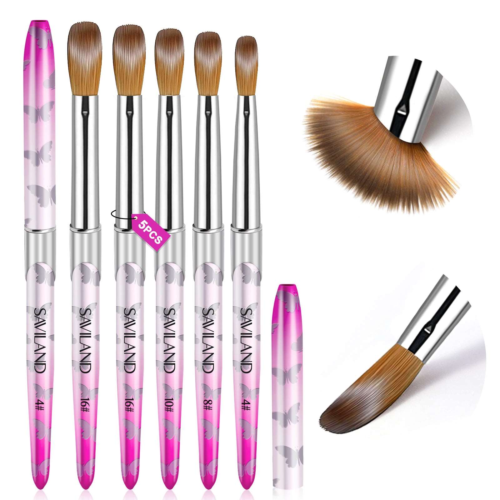 Acrylic Nail Brush Set - 5pcs Size 4/8/10/12/16