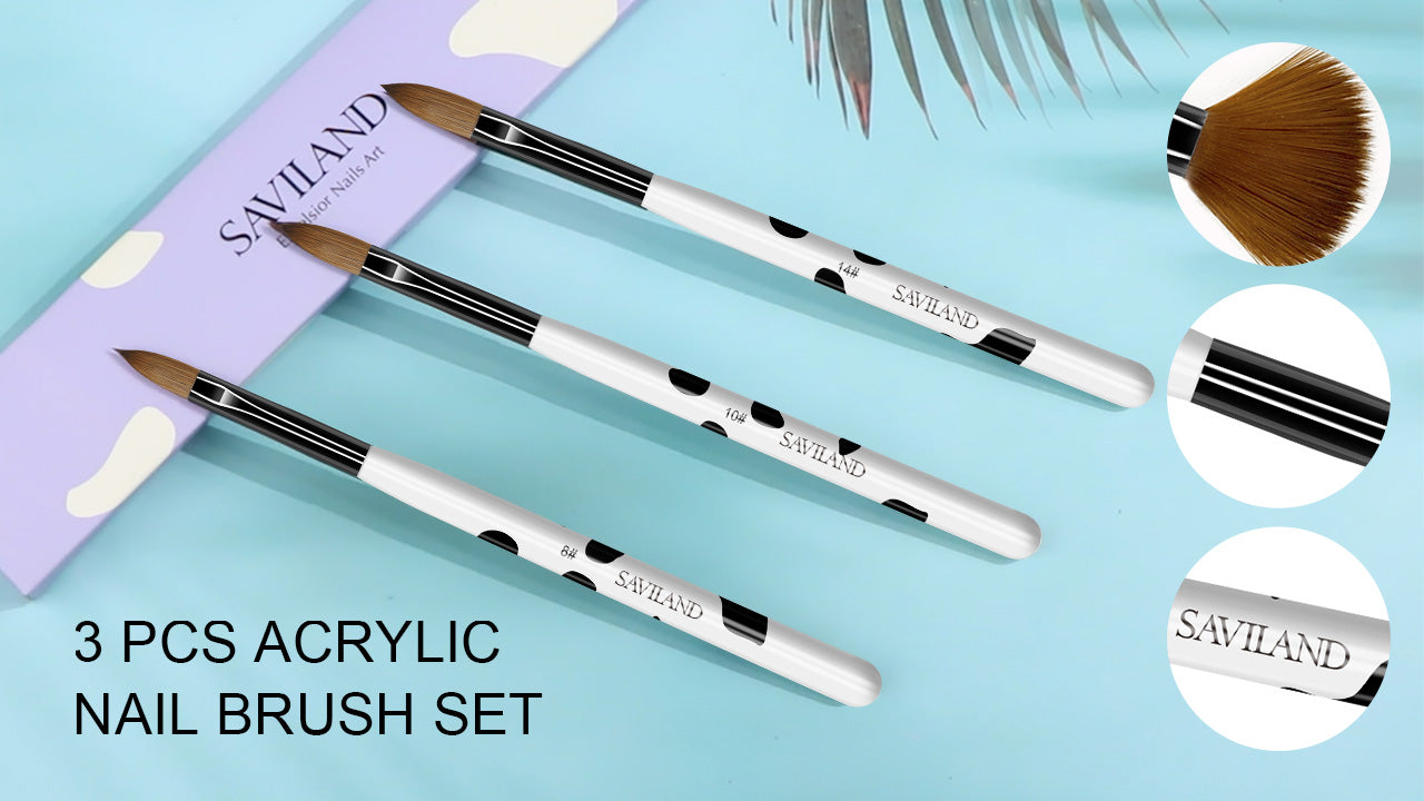 Free 3pcs Acrylic Nail Brush Set Size 8/10/14