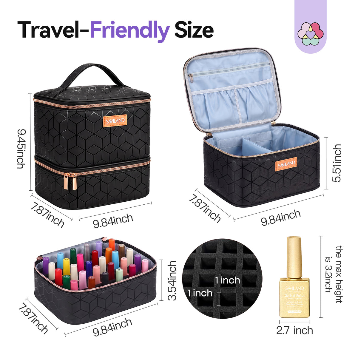 PU Leather Nail Polish Organizer Bag - Black (Ships to US Only)