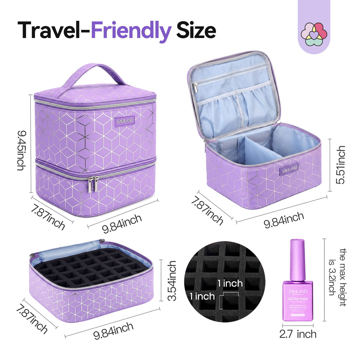 PU Leather Nail Polish Organizer Bag - Purple
