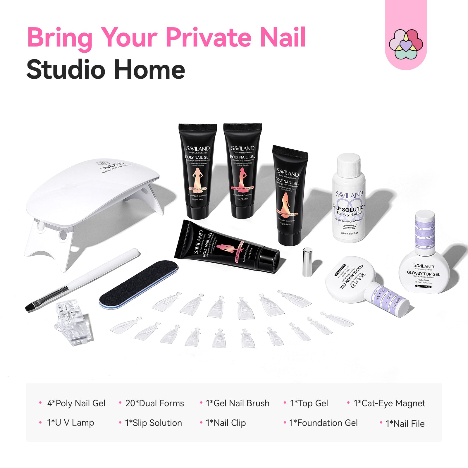 4-Color Cat Eye Poly Gel Nail Kit with UV Lamp &amp; Slip Solution