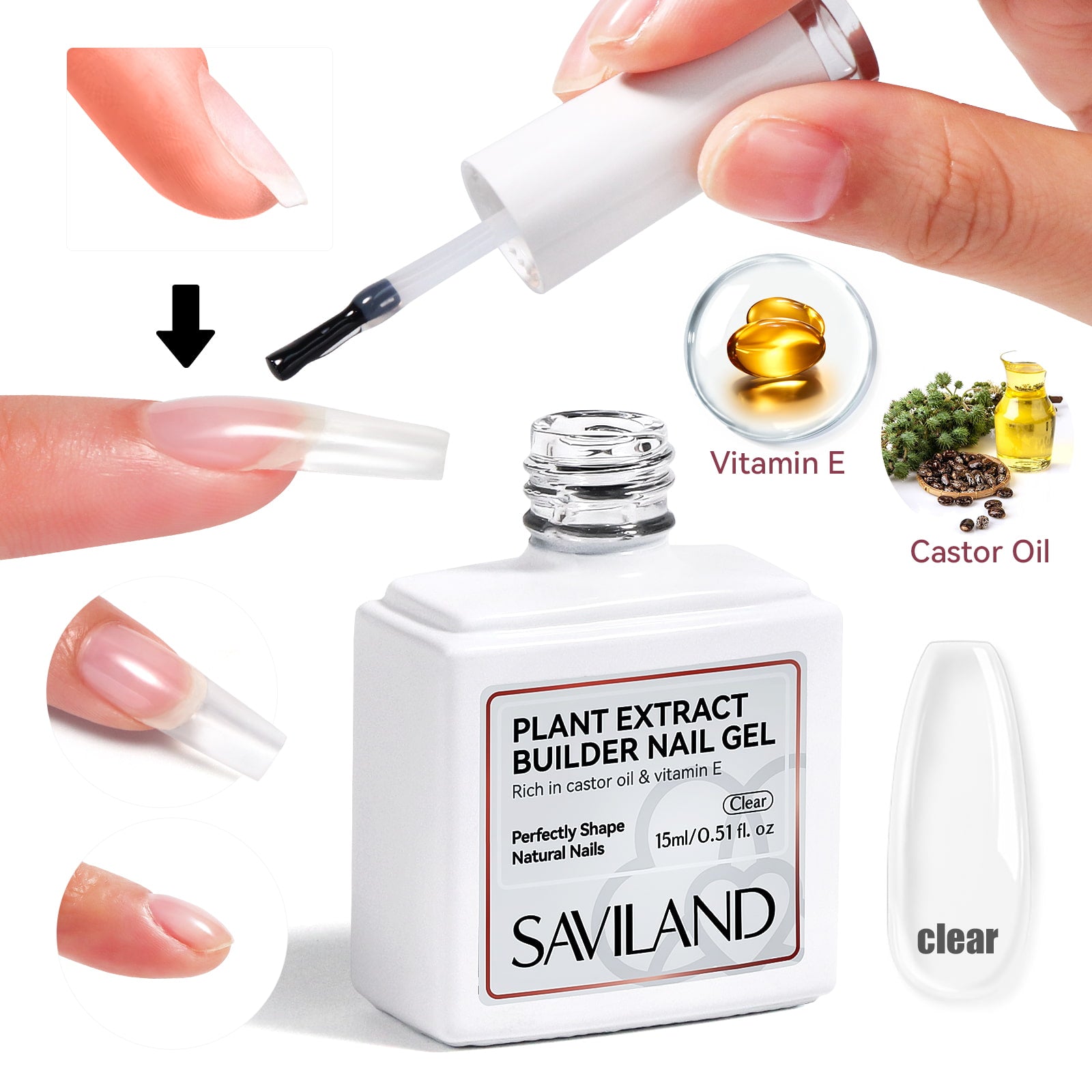 Clear Builder Gel in a Bottle with Castor Oil &amp; Vitamin E – 15ml
