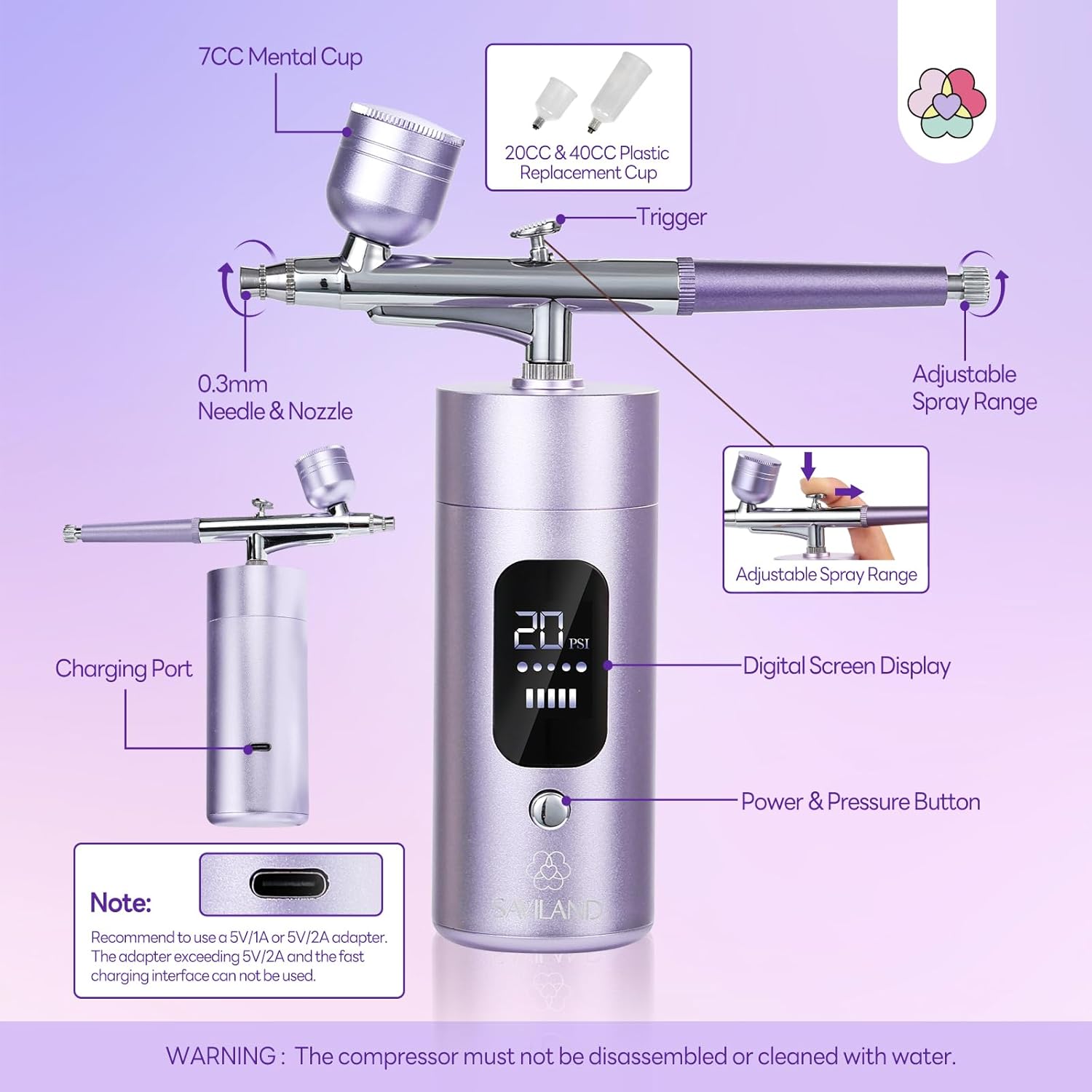 Cordless 30 PSI Airbrush Kit for Professional Nail Art