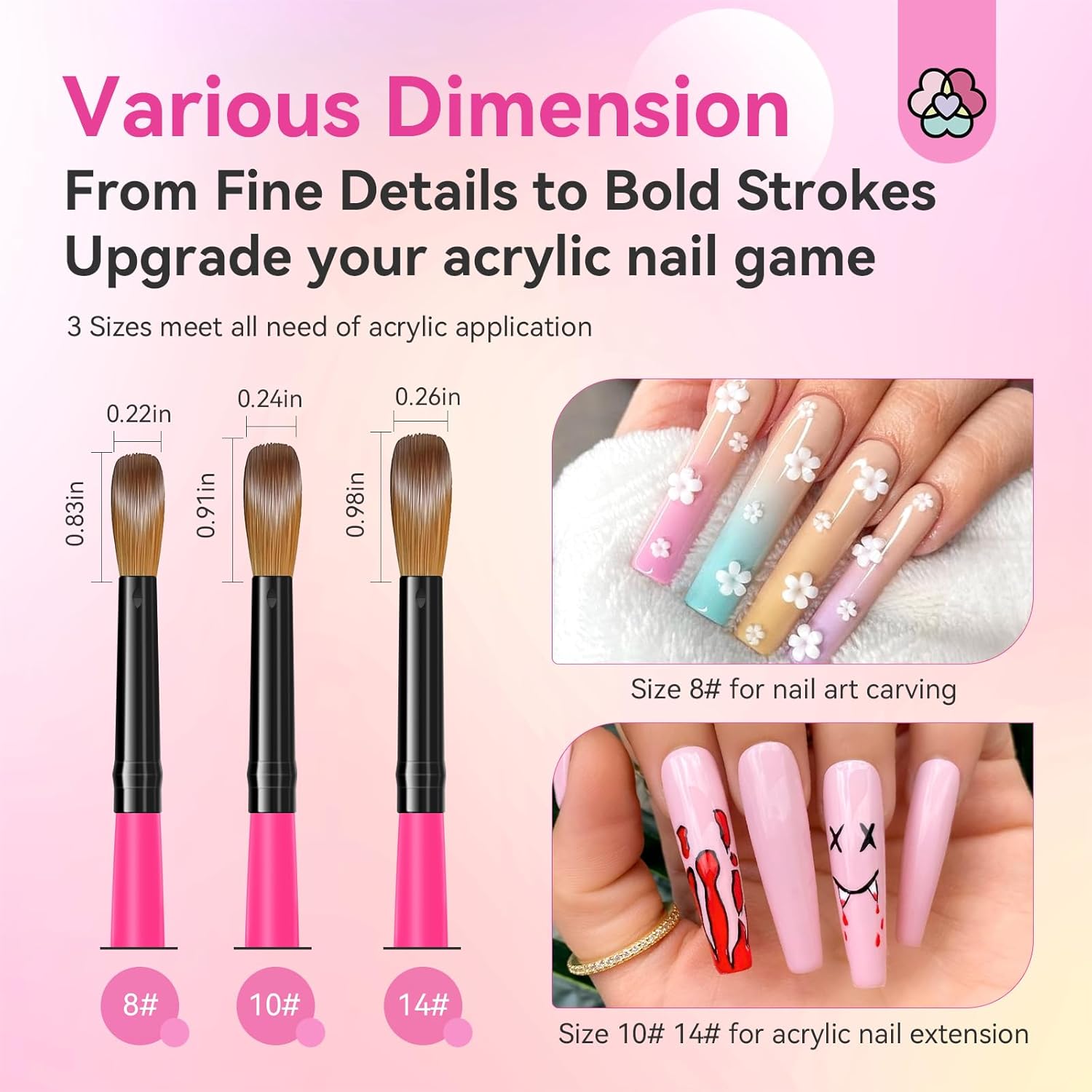 Saviland kolinsky acrylic nail brush set-Size 8/10/14