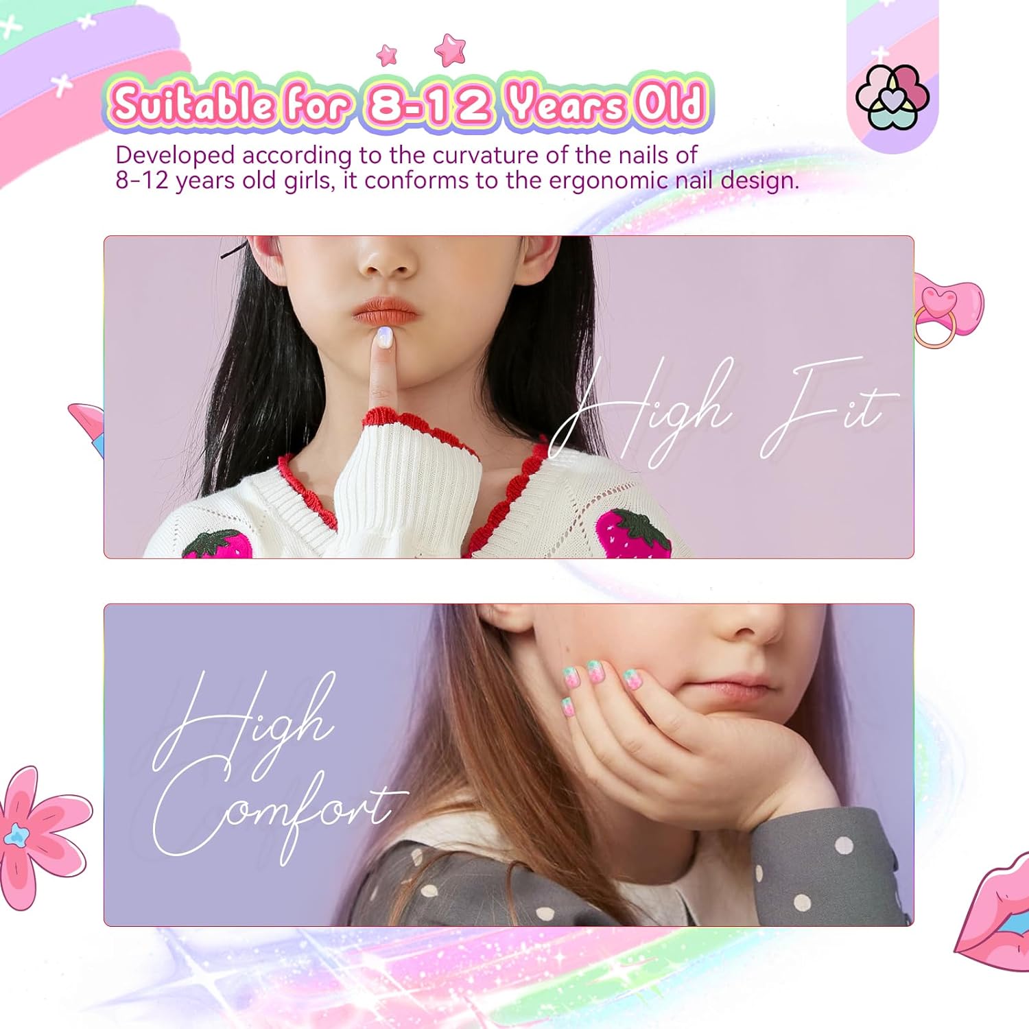Kids Press-On Nails Set with Glitter &amp; Gradient Designs (Ships to US Only)