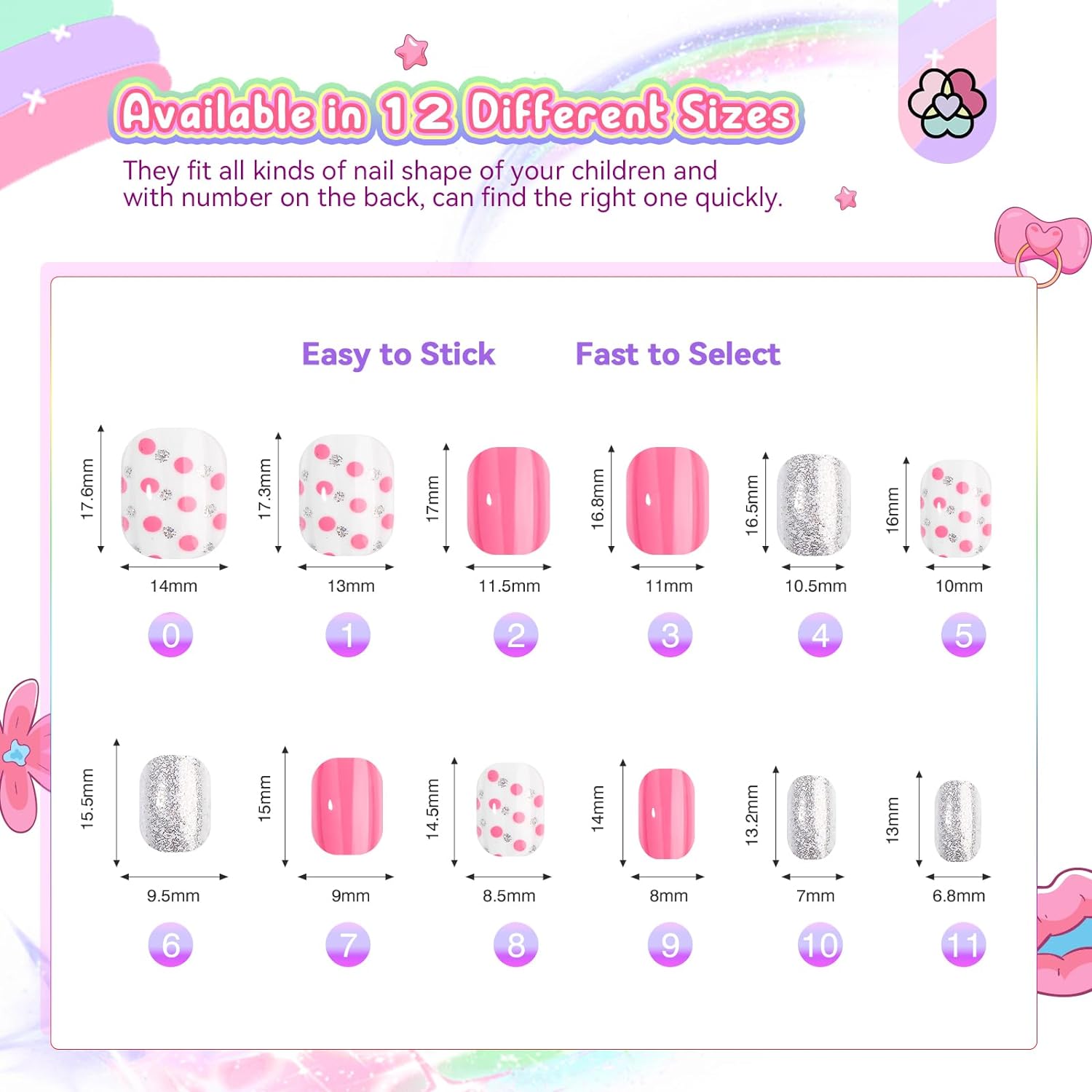Kids Press-On Nails Set with Glitter &amp; Gradient Designs (Ships to US Only)
