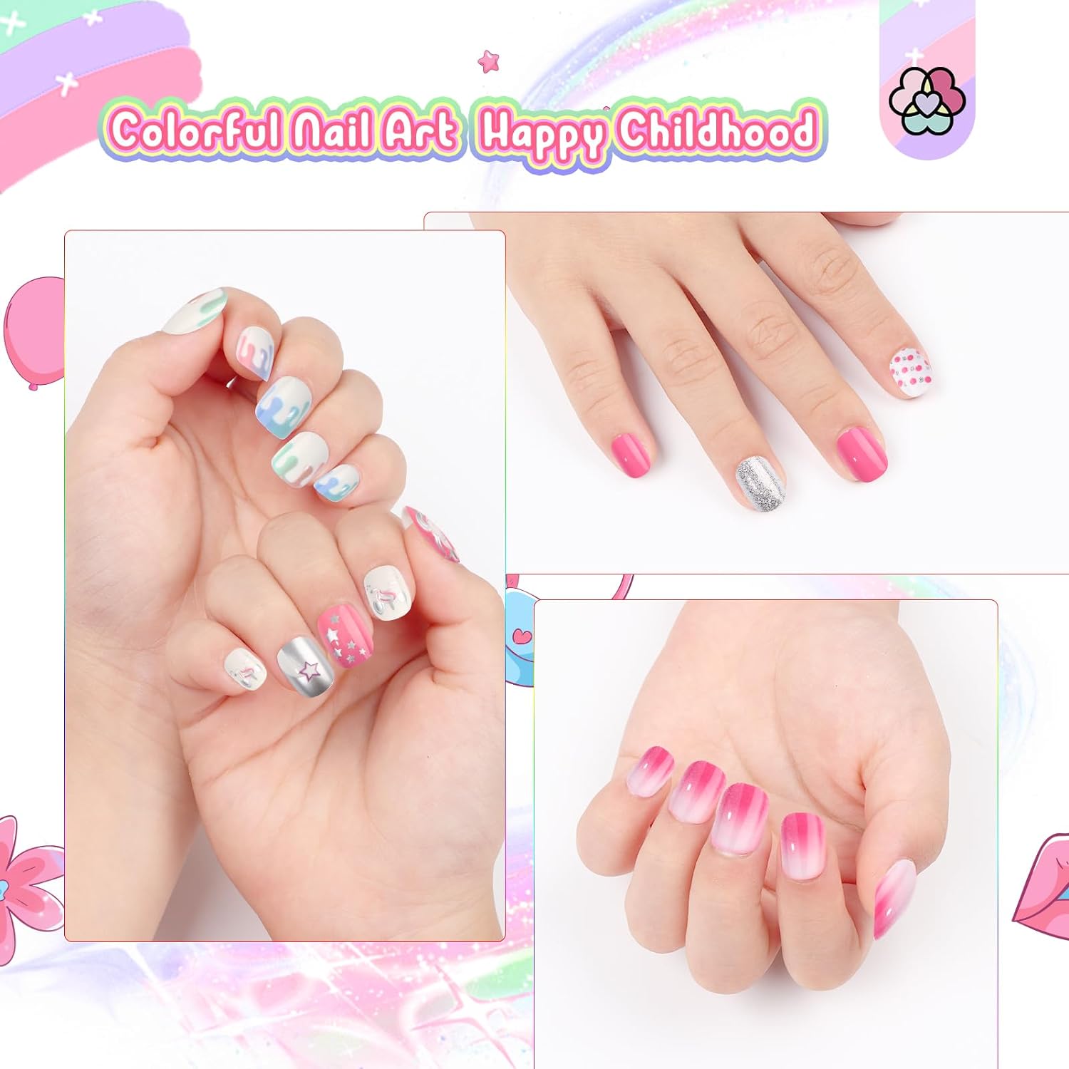 Kids Press-On Nails Set with Glitter &amp; Gradient Designs (Ships to US Only)
