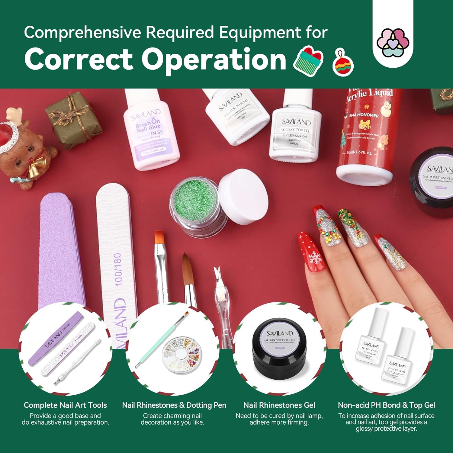 4 Colors Festive Acrylic Nail Kit for Holiday Nail Designs