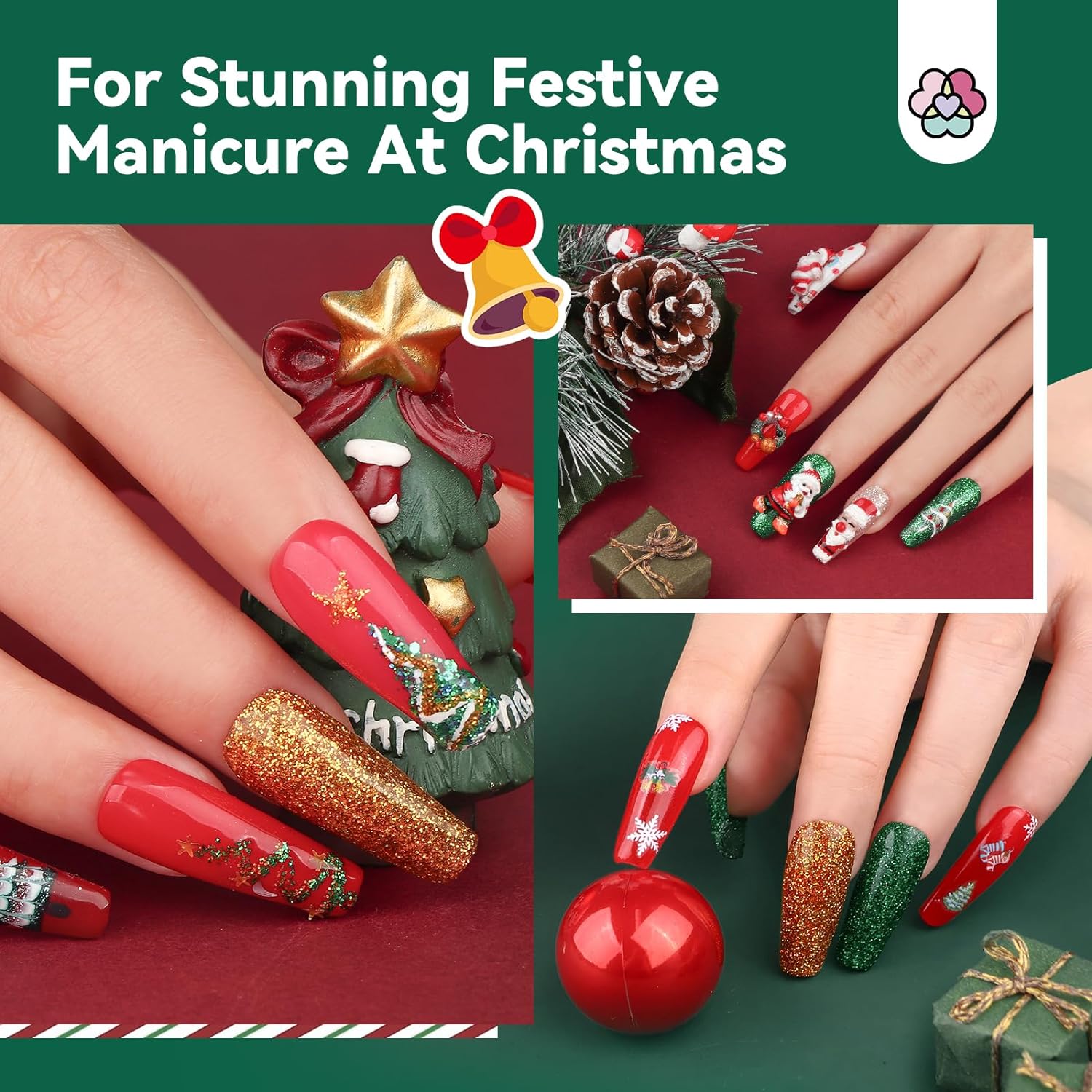 4 Colors Festive Acrylic Nail Kit for Holiday Nail Designs
