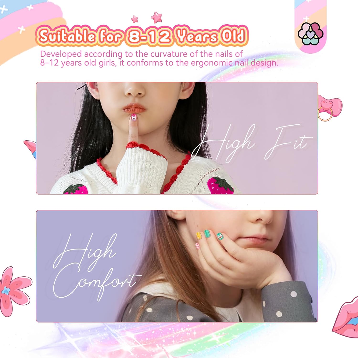 Kids Press-On Nails Set with Cute Colorful Designs (Ships to US Only)