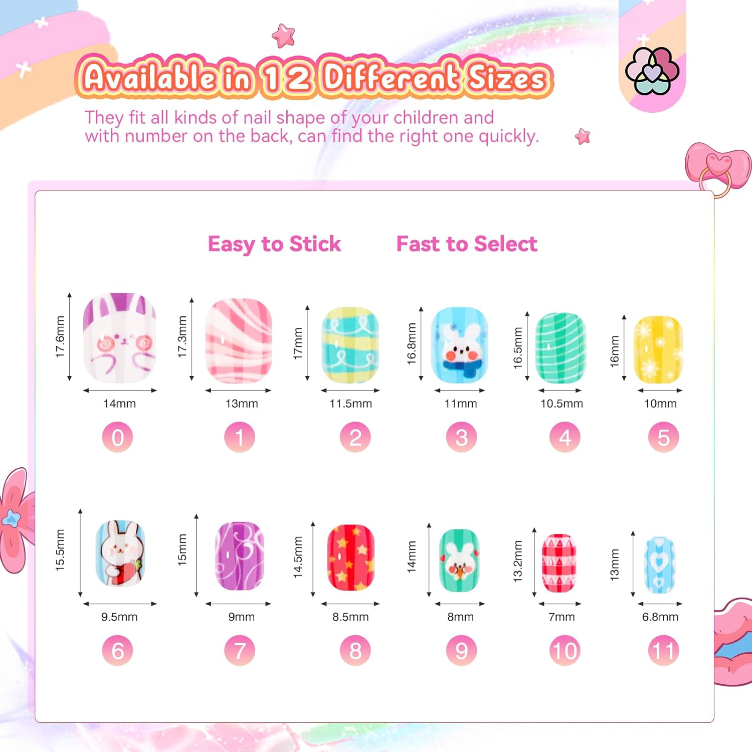 Kids Press-On Nails Set with Cute Colorful Designs (Ships to US Only)