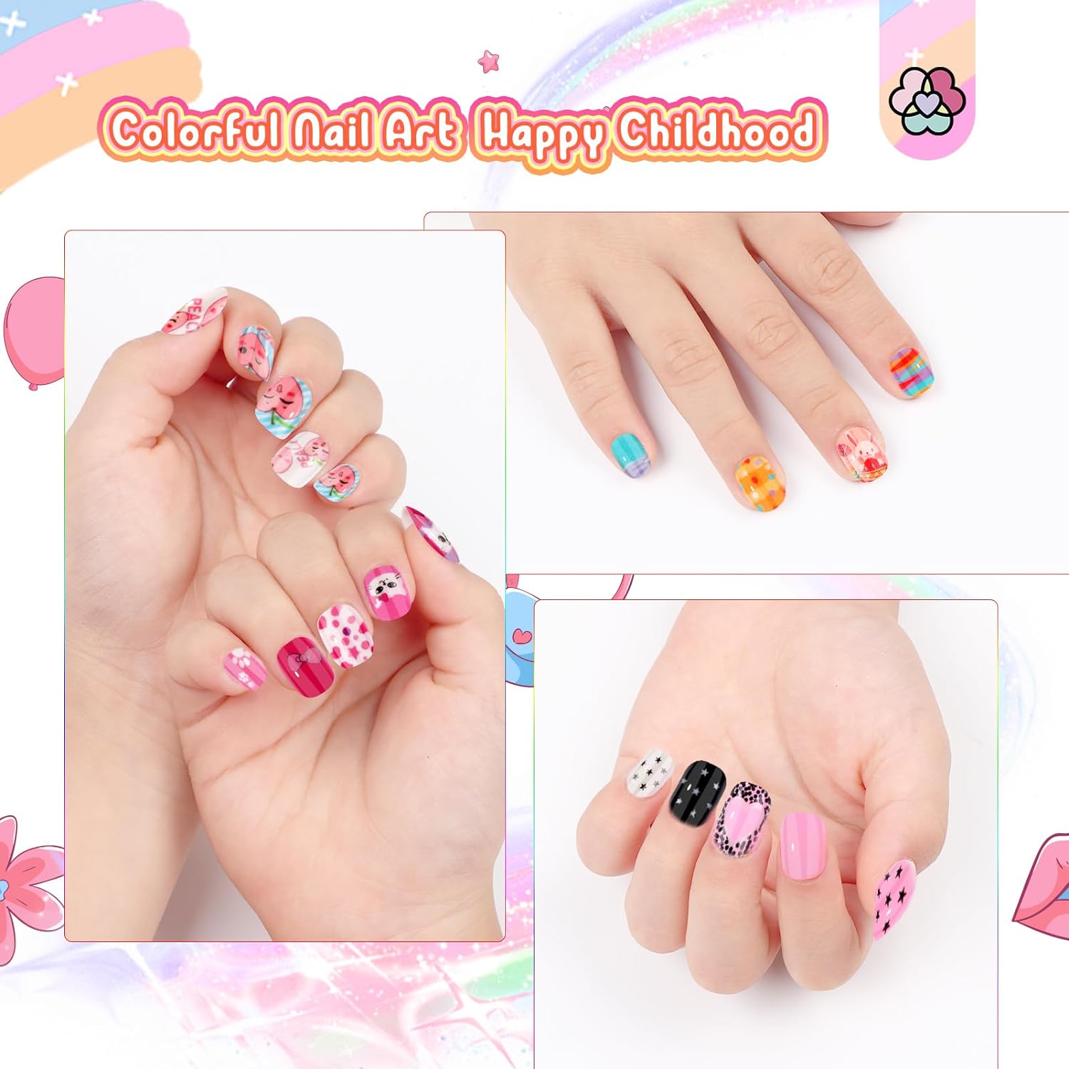 Kids Press-On Nails Set with Cute Colorful Designs (Ships to US Only)