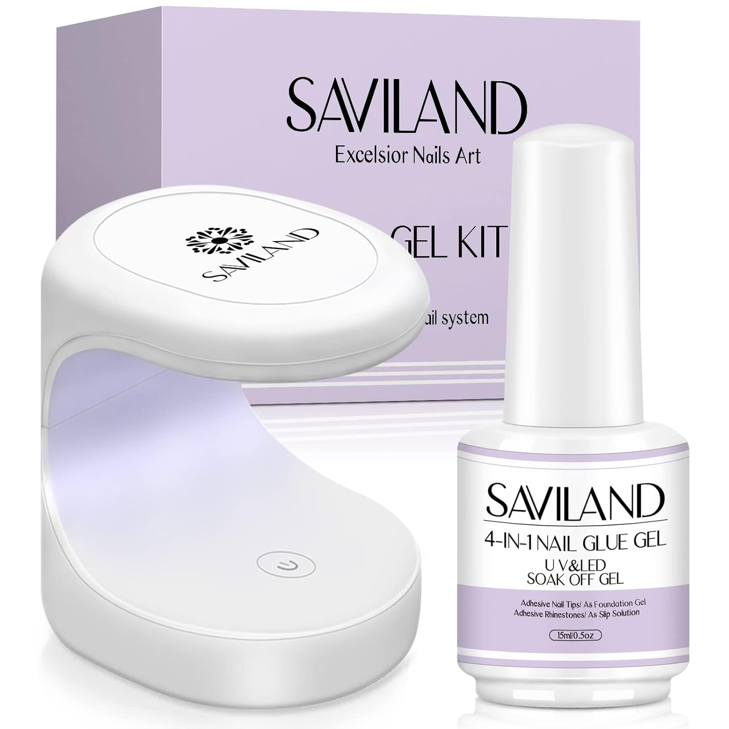 Saviland Nail Tips Glue Gel And Mini UV Nail Lamp Kit
