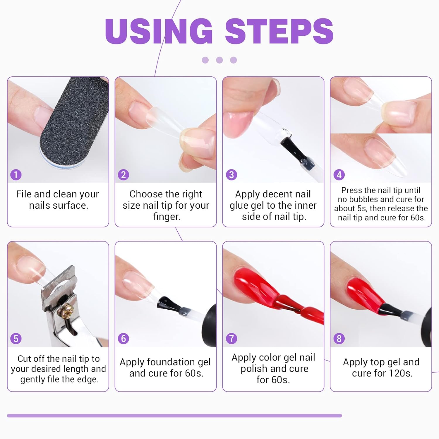 how to use the nail tips glue gel with nail lamp kit