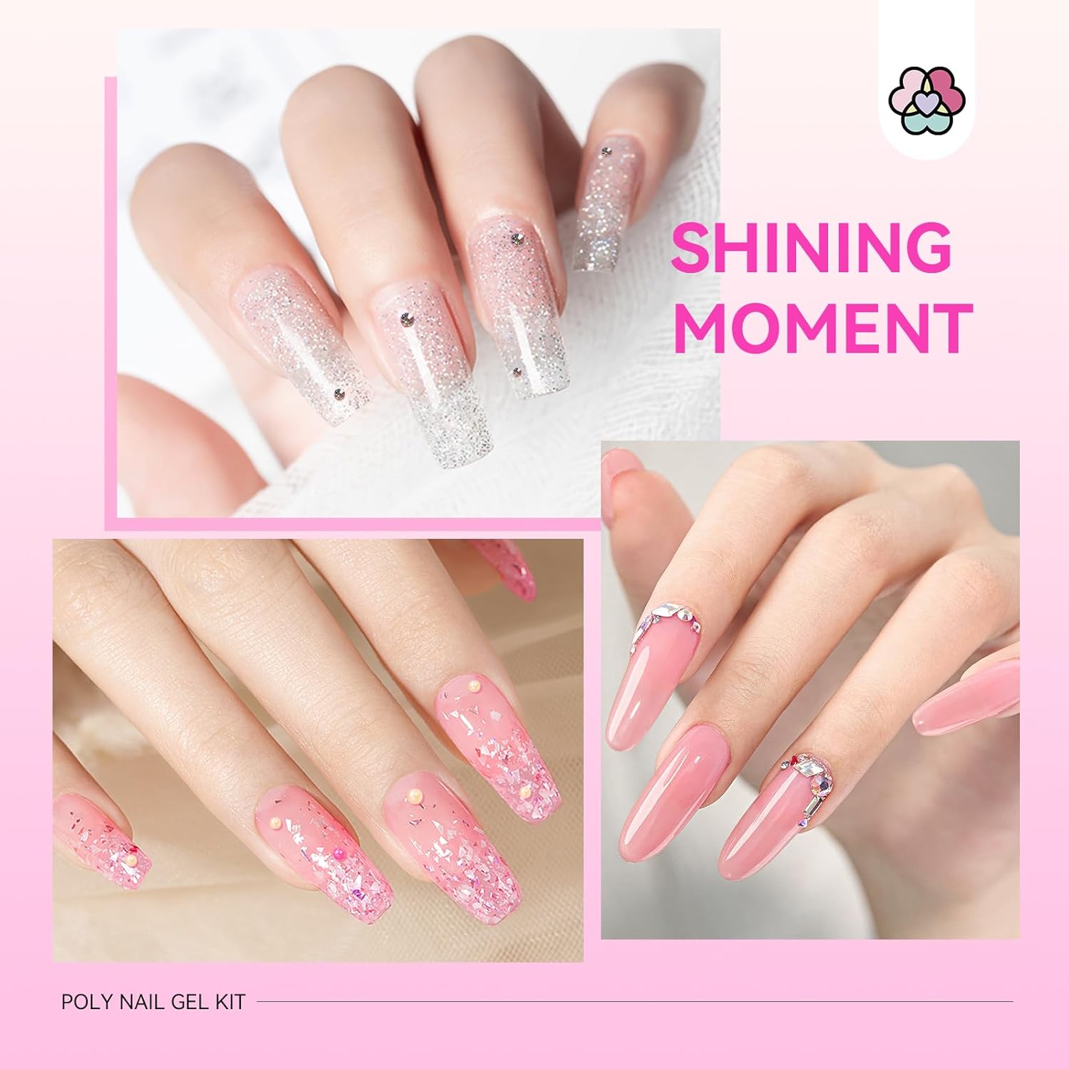 Poly Gel Nail Kit with Clear &amp; Pink Extension Gels