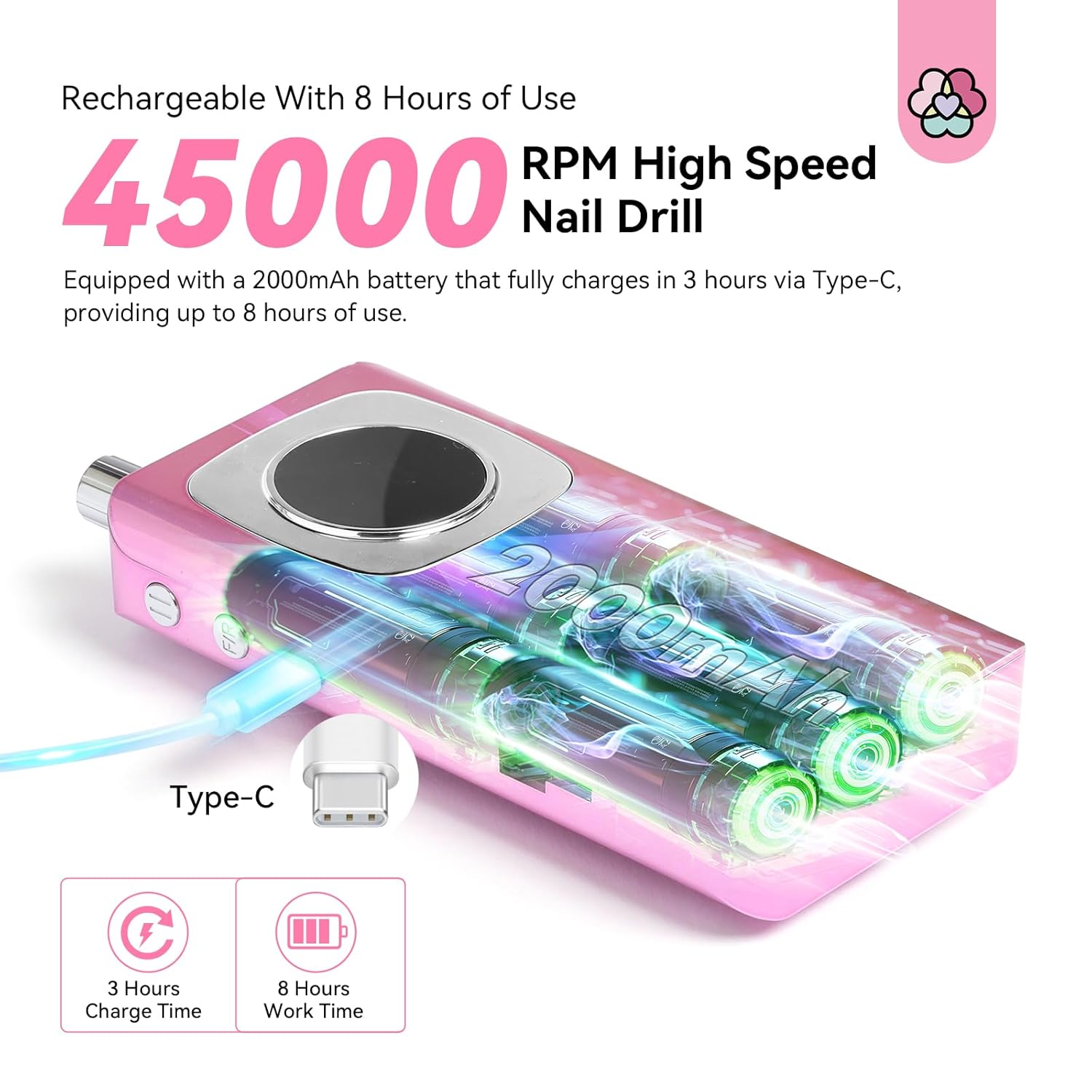 45000RPM Professional Nail Drill for Acrylic Nails