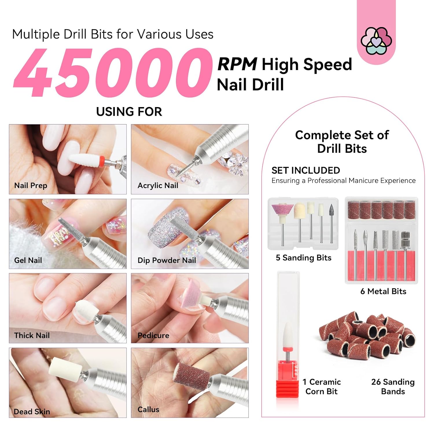 45000RPM Professional Nail Drill for Acrylic Nails