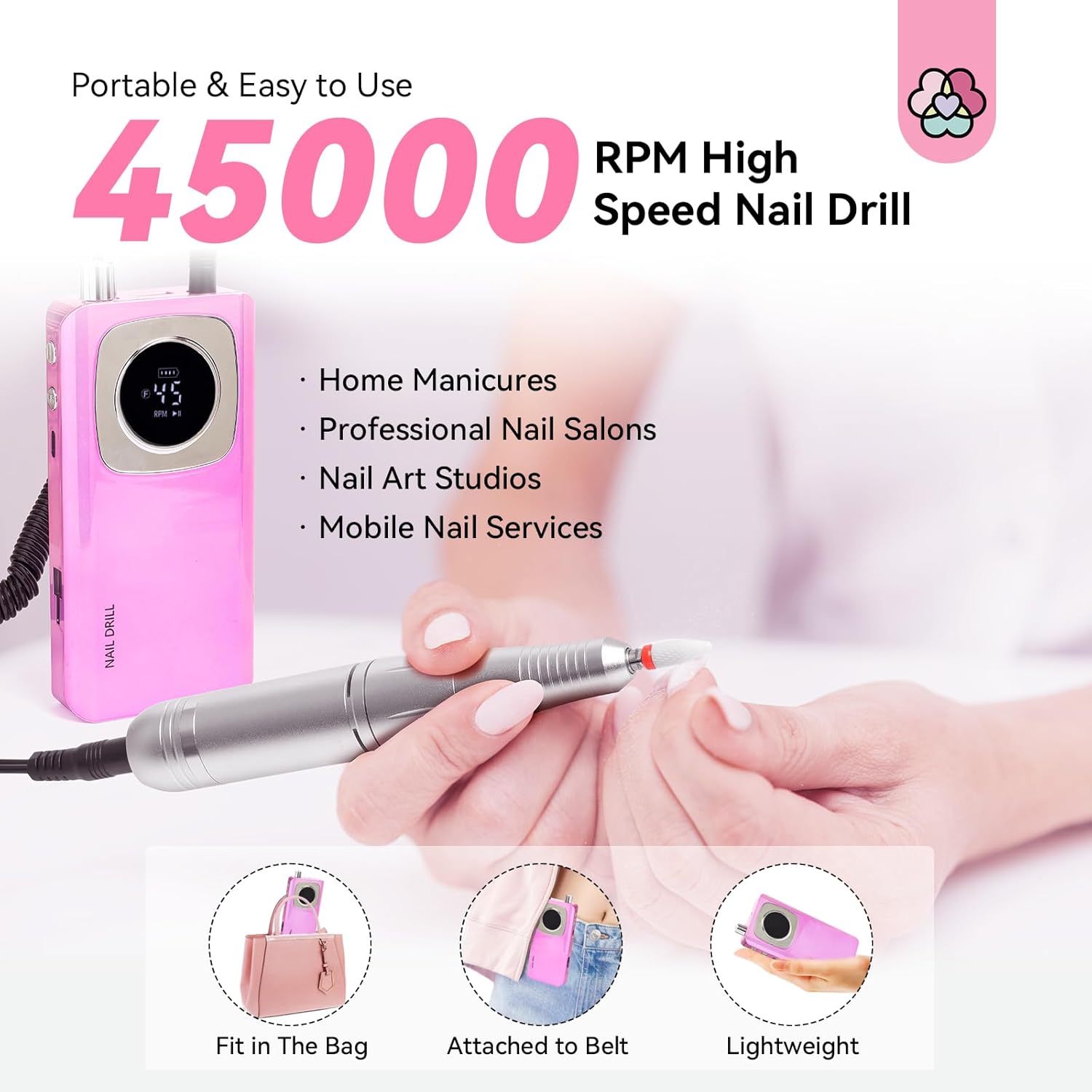 45000RPM Professional Nail Drill for Acrylic Nails