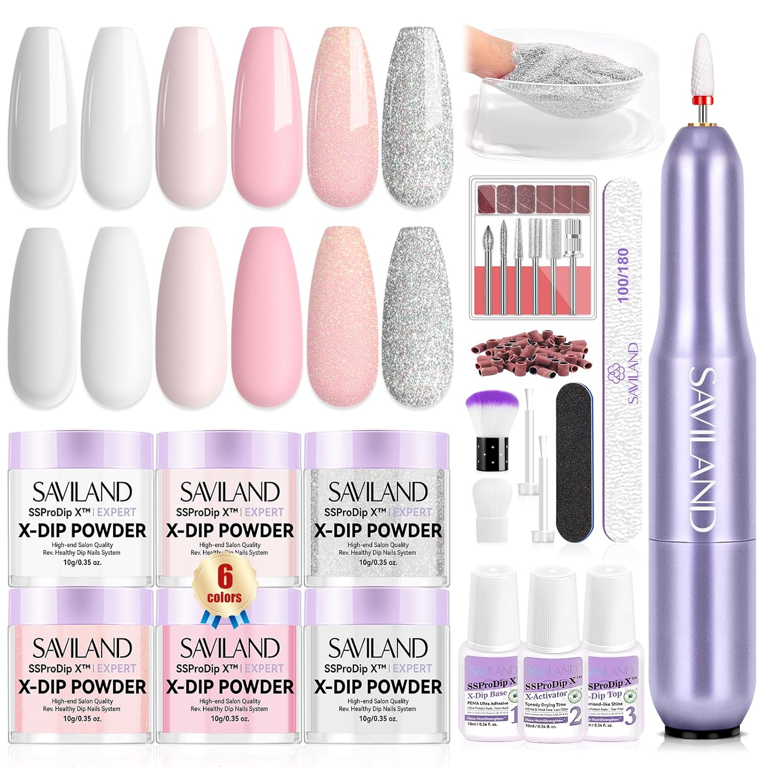 SSProDip X? 6 Colors Dip Powder Nail Kit with Drill
