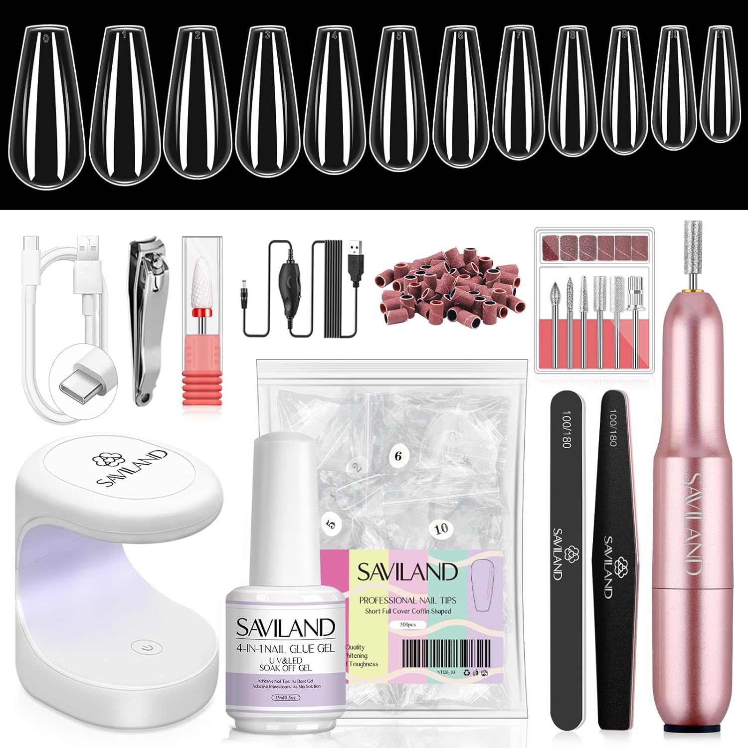 Saviland Gel Nail Kit For Beginners with Short Coffin Soft Tips