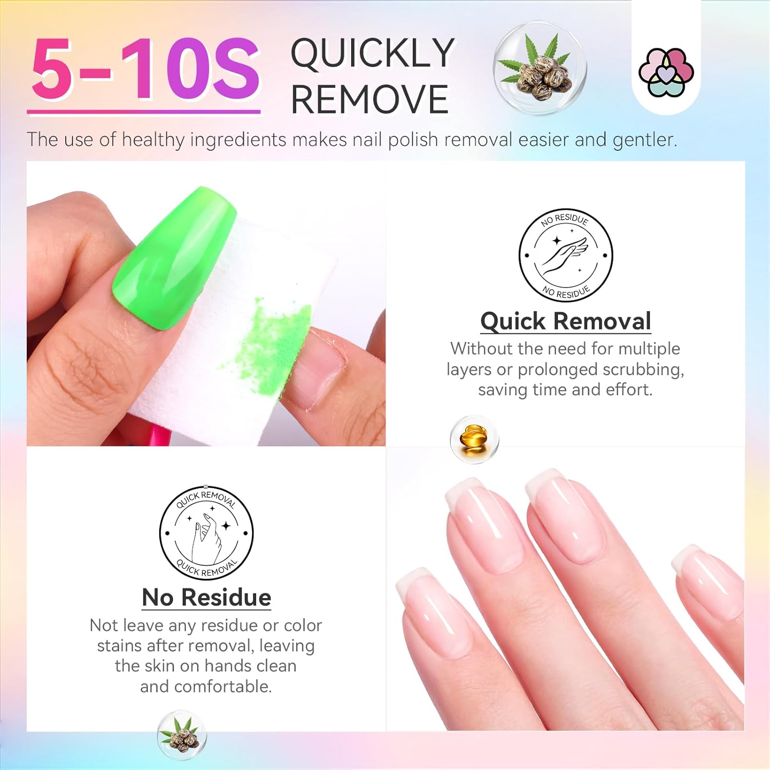 5-10s quickly remove light color nail polish set