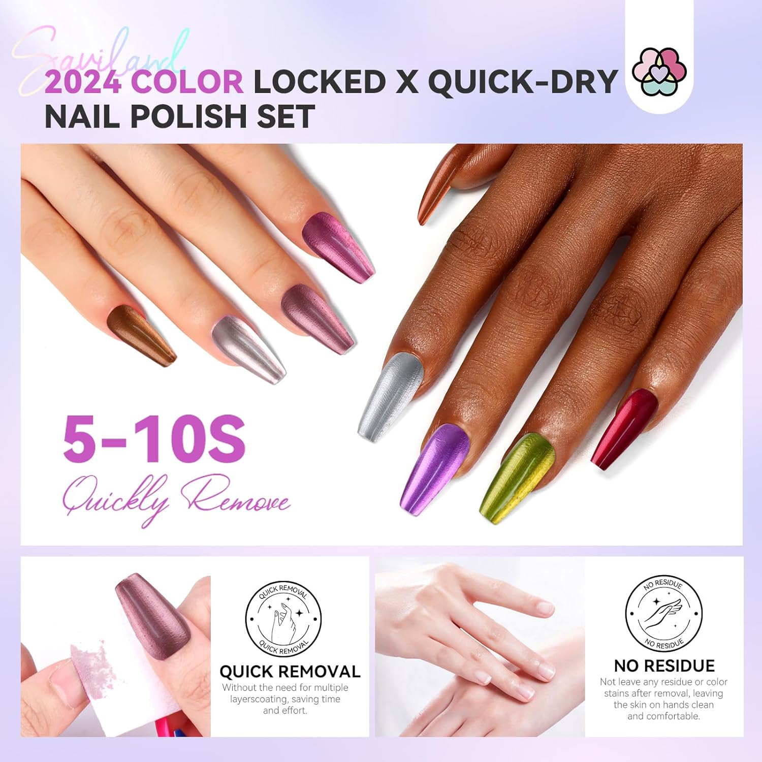 easy remove SAVILAND metallic chrome nail polish