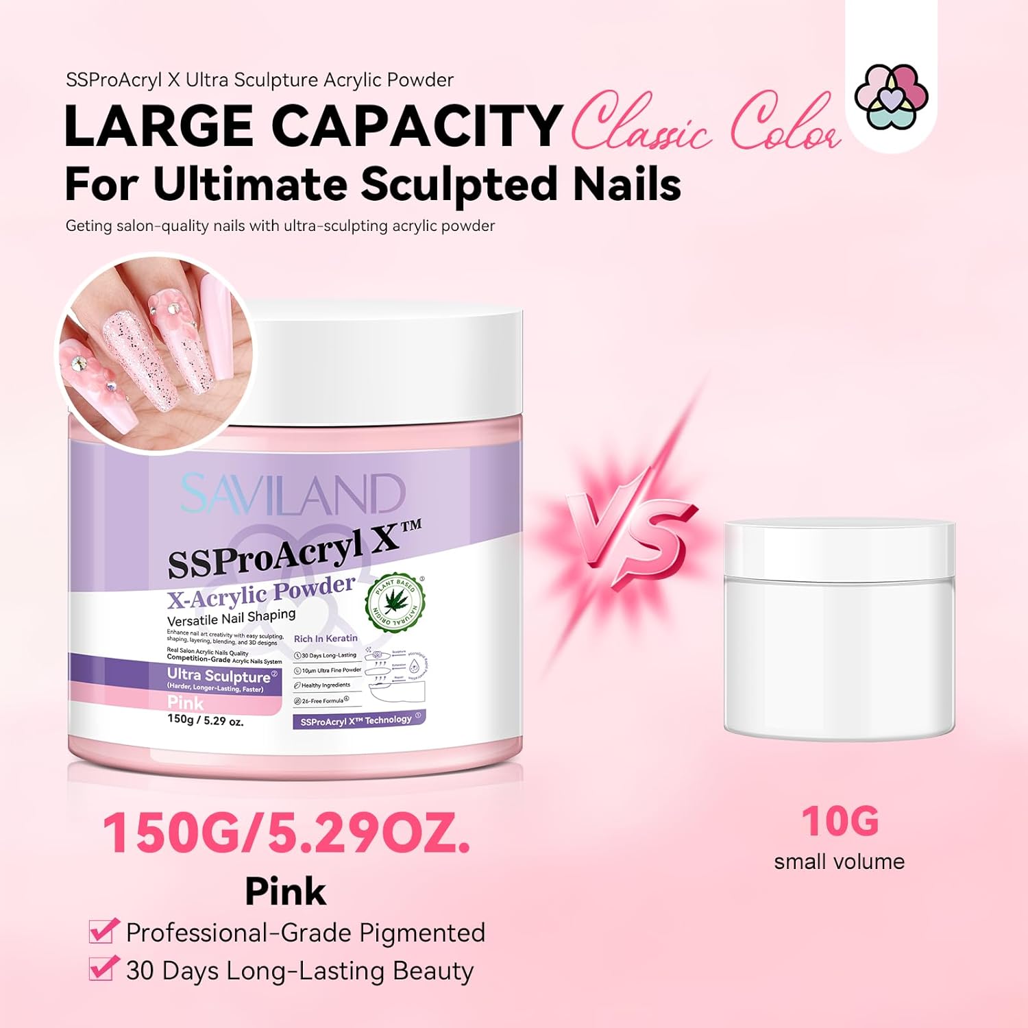 Saviland large capacity pink acrylic powder