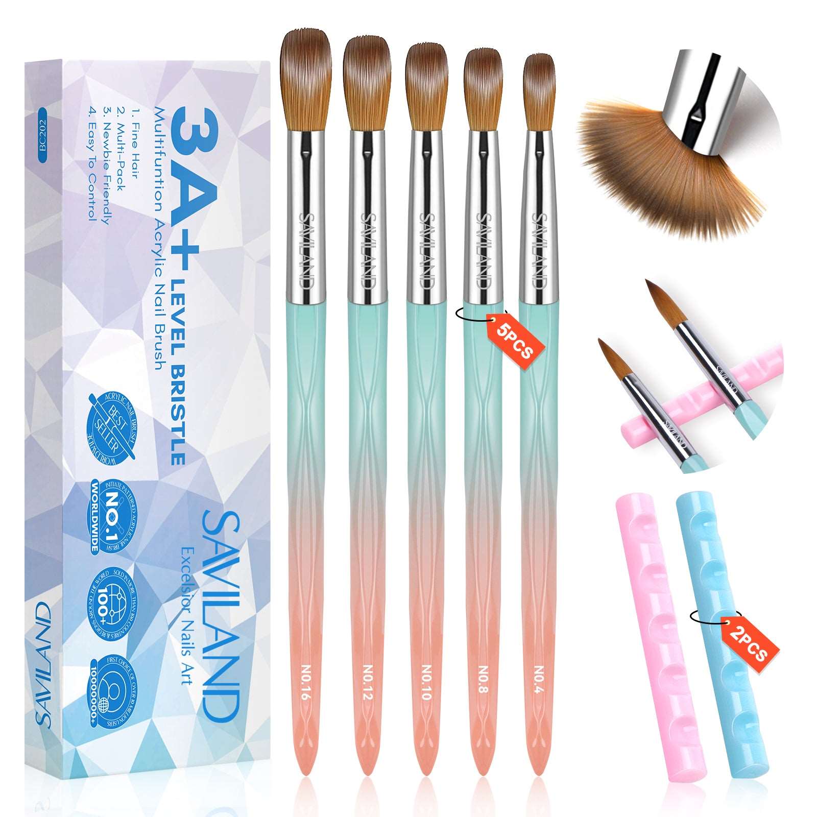 5 PCS Acrylic Nail Brush Set - Size 4/8/10/12/16