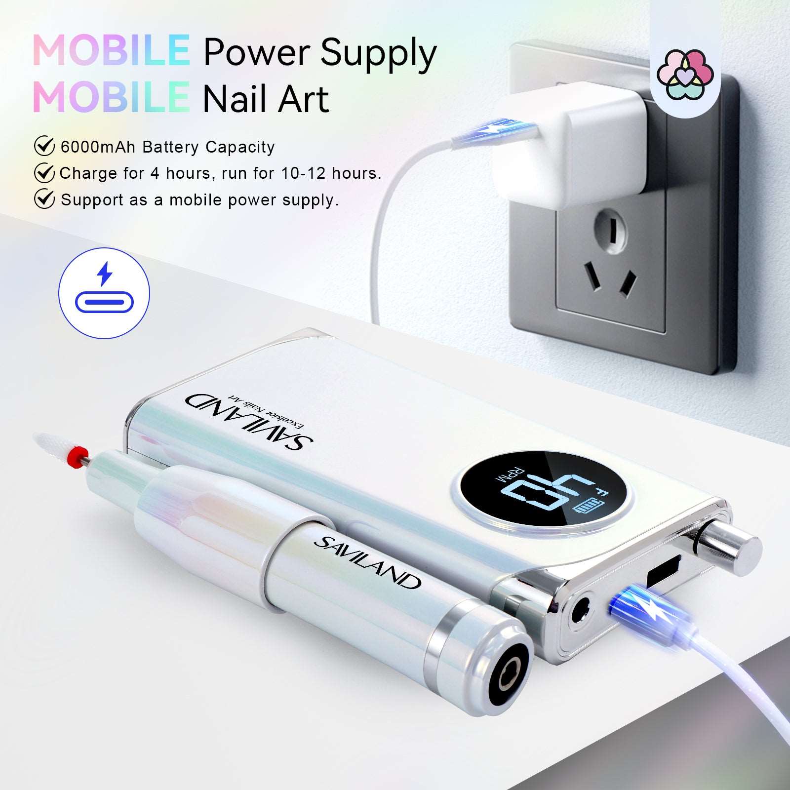 Professional Nail Drill 40000RPM Rechargeable Electric File | SAVILAND