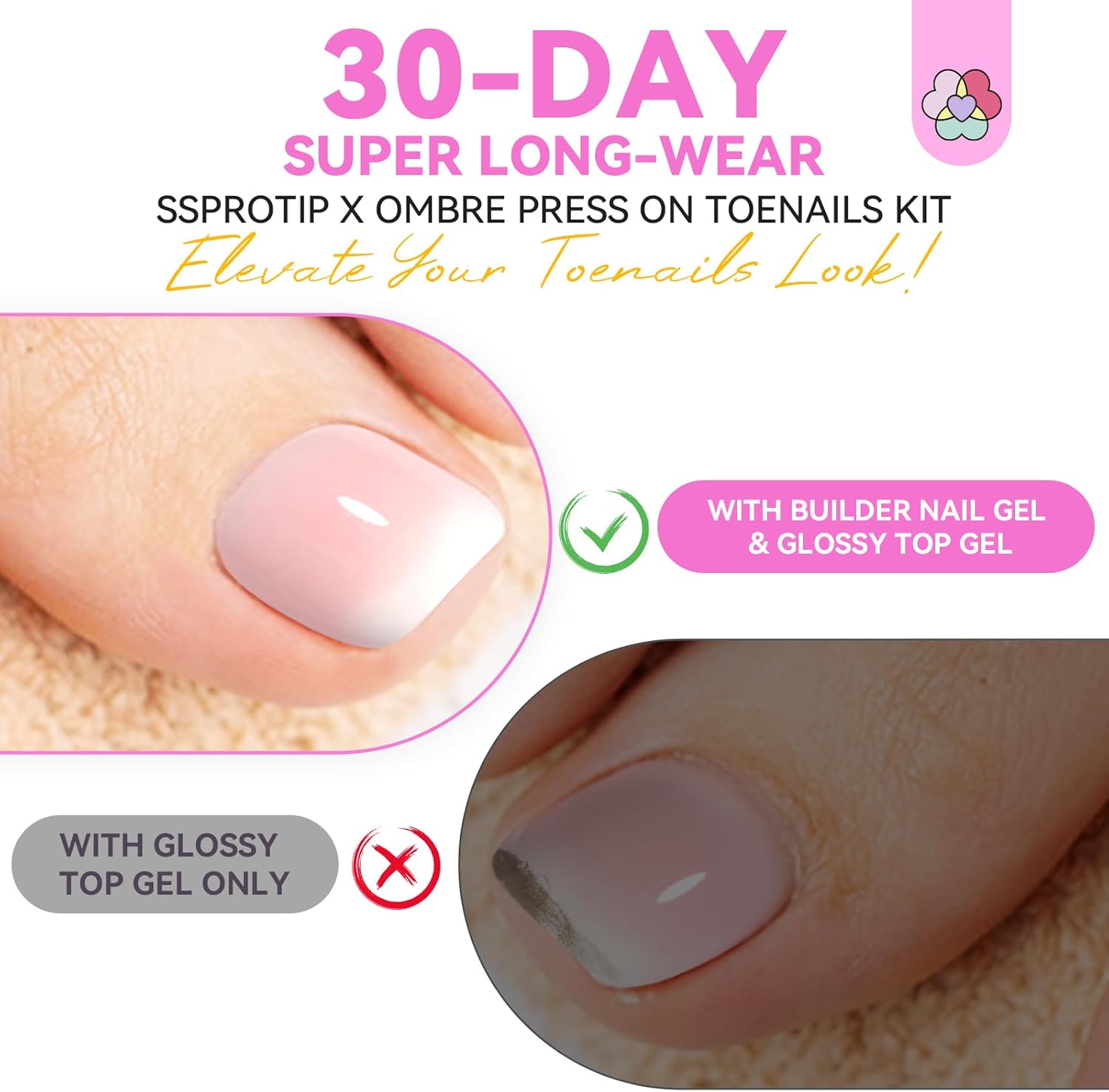 ombre press on nails kit with builder gel and top gel