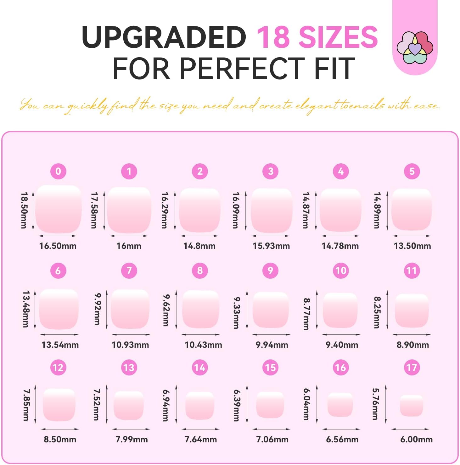 18 sizes ombre press on nails
